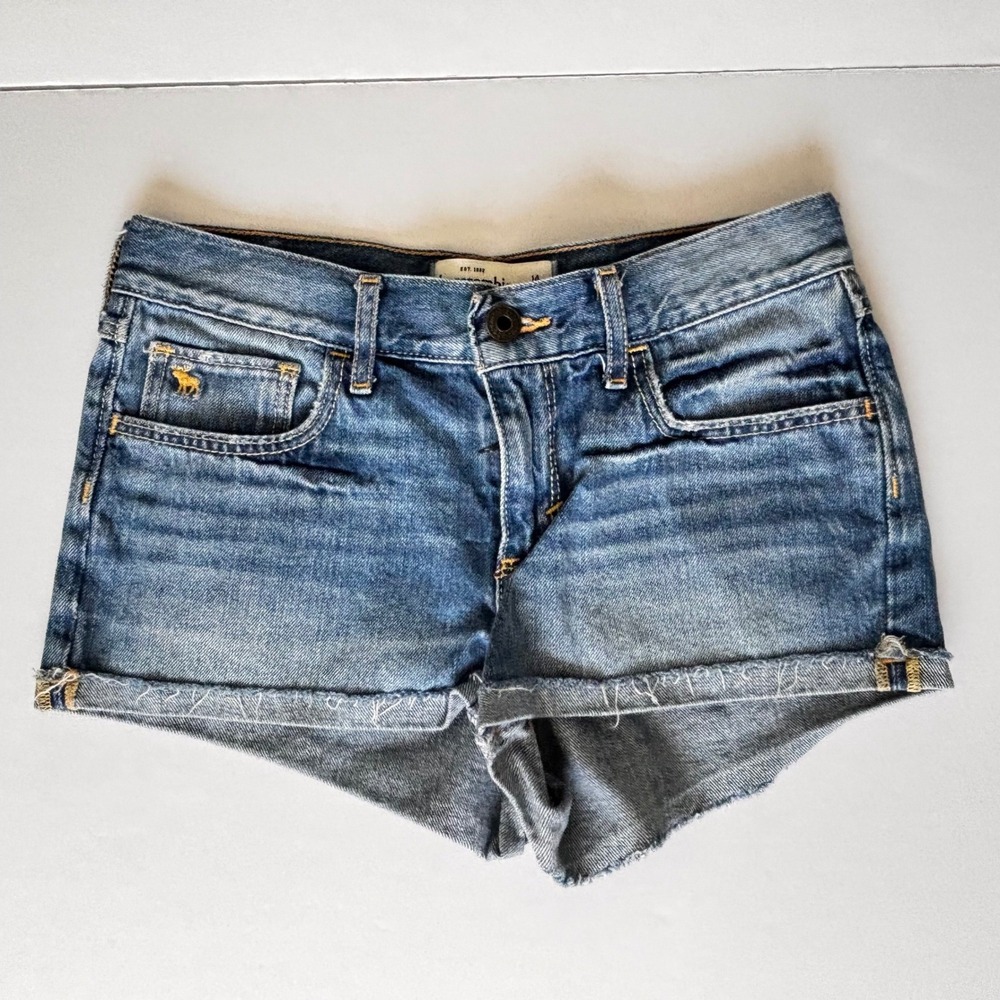 vtg y2k Abercrombie Shorts girls 14 Blue Distressed Denim Cutoff Frayed Raw Hem